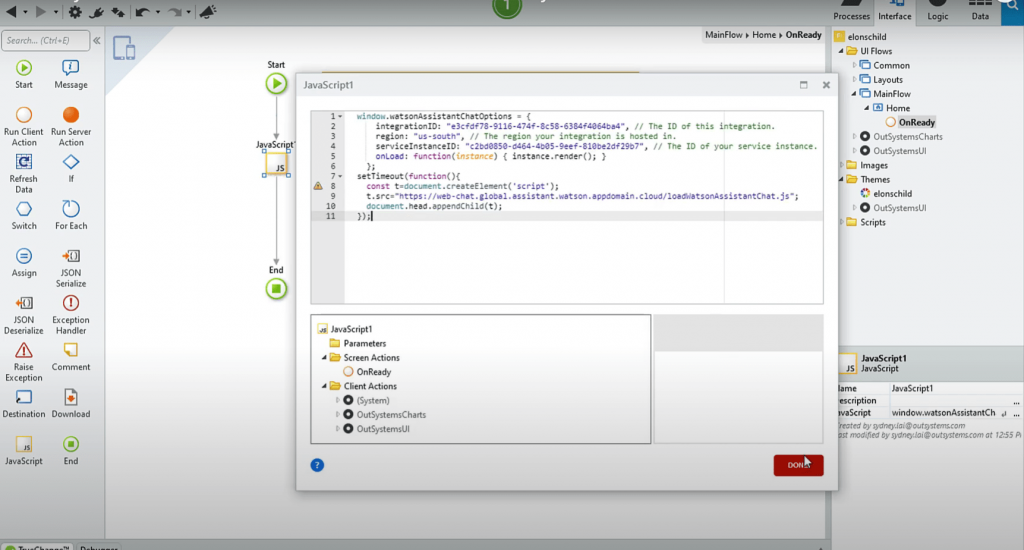 IBM Chatbot Development Interface Screenshot